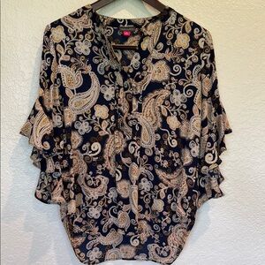 Vince Camuto Blue Flutter Sleeve Blouse with Mandarin Collar